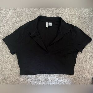 Black H&M Collar V-Neck Crop Shirt